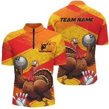 Load image into Gallery viewer, Orange And Yellow Custom Funny Turkey Bowling Shirts For Men, Thanksgiving Bowling Team Outfits IPHW7882