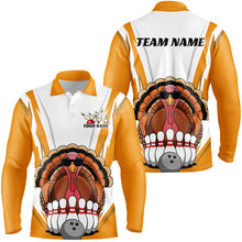 Load image into Gallery viewer, White And Yellow Custom Funny Thanksgiving Turkey Bowling Shirts For Men Bowling Team Outfit IPHW7884