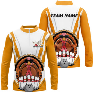 White And Yellow Custom Funny Thanksgiving Turkey Bowling Shirts For Men Bowling Team Outfit IPHW7884