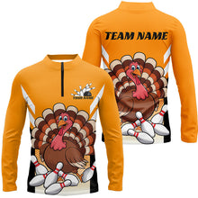 Load image into Gallery viewer, Custom Yellow Funny Turkey Bowling Team Shirts For Men, Thanksgiving Bowler Outfits IPHW7888