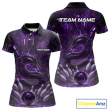 Load image into Gallery viewer, Custom Purple Flame Dragon Bowling Women Polo Shirts, Dragon Bowling League Shirt IPHW10227