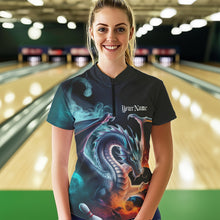 Load image into Gallery viewer, Blue Smoke Custom Dragon Bowling Team Quarter-Zip Shirt For Women, Bowling Tournament Shirt IPHW8322