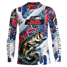 Load image into Gallery viewer, Red, White And Blue Lightning Camo Custom Largemouth Bass Long Sleeve Tournament Fishing Shirts IPHW6029