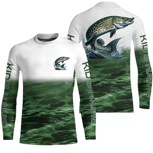 Personalized Pike Fishing Long Sleeve Tournament Fishing Shirts, Pike Fishing Jerseys | Green IPHW6034