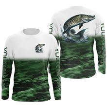 Load image into Gallery viewer, Personalized Pike Fishing Long Sleeve Tournament Fishing Shirts, Pike Fishing Jerseys | Green IPHW6034