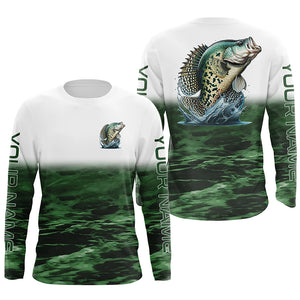 Personalized Crappie Fishing Long Sleeve Tournament Shirts, Crappie Fishing Jerseys | Green IPHW6035