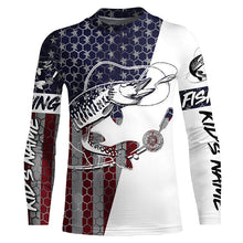 Load image into Gallery viewer, Custom Musky Fishing American Flag Shirts, Patriotic Musky Long Sleeve Fishing Jerseys IPHW6292