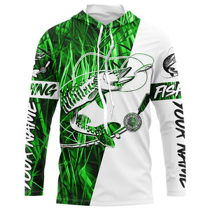 Musky Fishing Tattoo Green Grass Camo Custom Long Sleeve Tournament Shirts, Muskie Fishing Jerseys IPHW6293