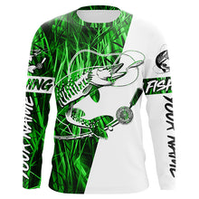 Load image into Gallery viewer, Musky Fishing Tattoo Green Grass Camo Custom Long Sleeve Tournament Shirts, Muskie Fishing Jerseys IPHW6293