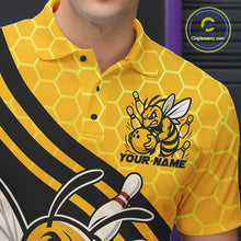 Load image into Gallery viewer, Custom Black And Yellow Bee Bowling Men Polo Shirts, Honeycomb Bowling Team Shirt IPHW9044