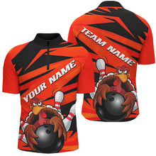 Load image into Gallery viewer, Black And Orange Custom Turkey Bowling Shirts For Men, Funny Thanksgiving Bowling Team Outfits IPHW7657