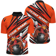 Load image into Gallery viewer, Black And Orange Custom Turkey Bowling Shirts For Men, Funny Thanksgiving Bowling Team Outfits IPHW7658