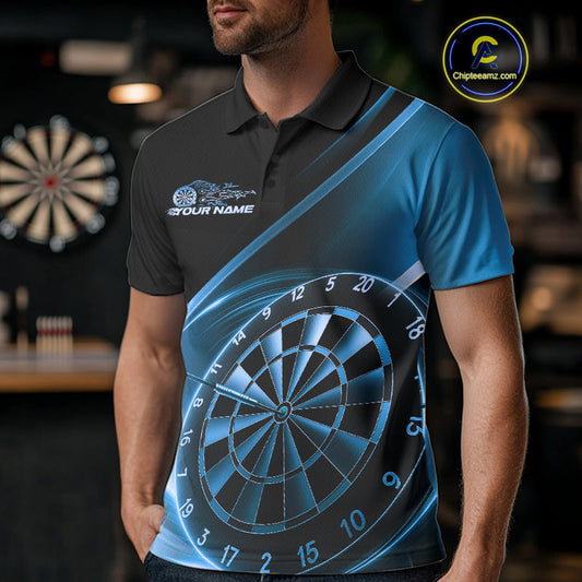 Custom Black And Blue Dartboard Dart Team Jerseys, Dart League Polo Shirt For Men IPHW9993