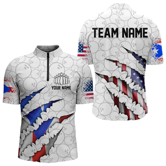 Personalized Puerto Rico Flag Bowling Quarter-Zip Shirts For Men, Puerto Rico Bowling Jerseys IPHW8805