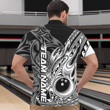 Load image into Gallery viewer, Custom Black And White Flame Tribal Polynesian Bowling Men Quarter-Zip Shirts, Bowling Team Uniform IPHW8809