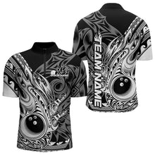 Load image into Gallery viewer, Custom Black And White Flame Tribal Polynesian Bowling Men Quarter-Zip Shirts, Bowling Team Uniform IPHW8809