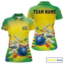Load image into Gallery viewer, Custom Autism Awareness Bowling Women Polo Shirt, Puzzles Ribbon Bowler Outfits IPHW11211