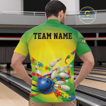 Load image into Gallery viewer, Custom Autism Awareness Bowling Men Quarter-Zip Shirt, Puzzles Ribbon Bowler Outfits IPHW11211