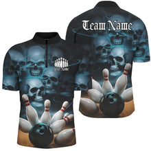 Load image into Gallery viewer, Black And Blue Custom Skull Bowling Shirts For Men, Gothic Bowling Team Shirt Halloween Outfits IPHW7674