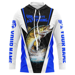 Custom Walleye Fishing Jerseys, Walleye Long Sleeve Tournament Fishing Shirts | Blue IPHW5716