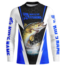 Load image into Gallery viewer, Custom Walleye Fishing Jerseys, Walleye Long Sleeve Tournament Fishing Shirts | Blue IPHW5716