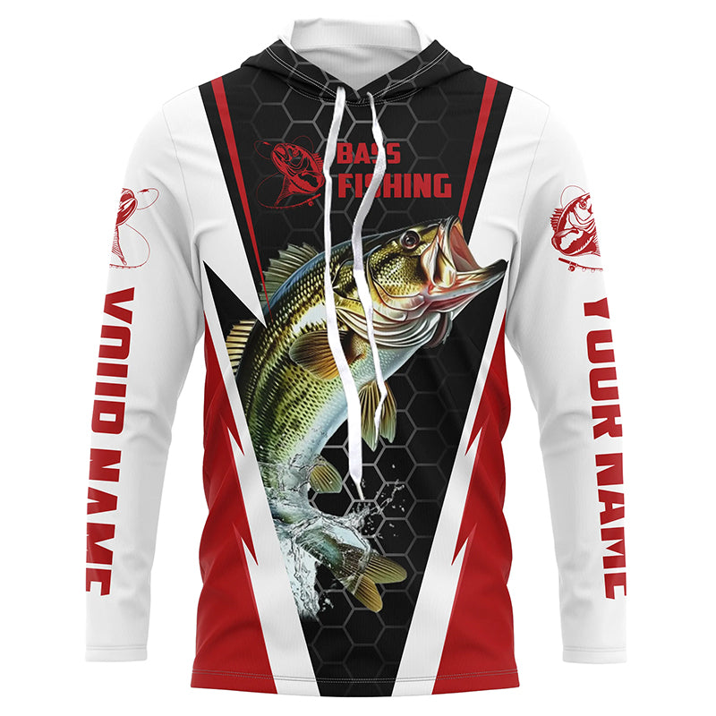 Personalized Bass Fishing Jerseys, Bass Fishing Long Sleeve Fishing Tournament Shirts | Red IPHW5725