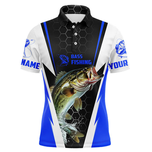 Custom Bass Fishing Jerseys, Largemouth Bass Fishing Tournament Polo Shirts | Blue IPHW5726