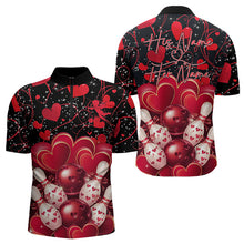 Load image into Gallery viewer, Black And Red Custom Valentines Day Bowling Quarter-Zip Shirts For Men, Bowling Couple Shirt IPHW8327