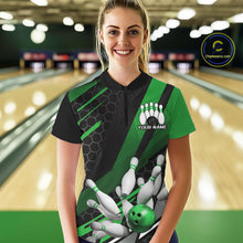 Load image into Gallery viewer, Custom Green Bowling Team Jerseys, Striking Bowling League Quarter-Zip Shirt For Women IPHW9808