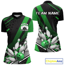Load image into Gallery viewer, Custom Green Bowling Team Jerseys, Striking Bowling League Quarter-Zip Shirt For Women IPHW9808