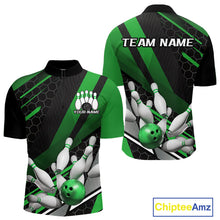 Load image into Gallery viewer, Custom Black And Green Bowling Team Jerseys, Striking Bowling League Quarter-Zip Shirt For Men IPHW9808