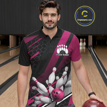 Load image into Gallery viewer, Custom Black And Pink Bowling Team Jerseys, Striking Bowling League Polo Shirt For Men IPHW9810