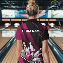 Load image into Gallery viewer, Custom Pink Bowling Team Jerseys, Striking Bowling League Quarter-Zip Shirt For Women IPHW9810
