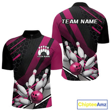 Load image into Gallery viewer, Custom Black And Pink Bowling Team Jerseys, Striking Bowling League Quarter-Zip Shirt For Men IPHW9810