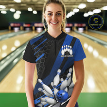 Load image into Gallery viewer, Custom Blue Bowling Team Jerseys, Striking Bowling League Quarter-Zip Shirt For Women IPHW9811