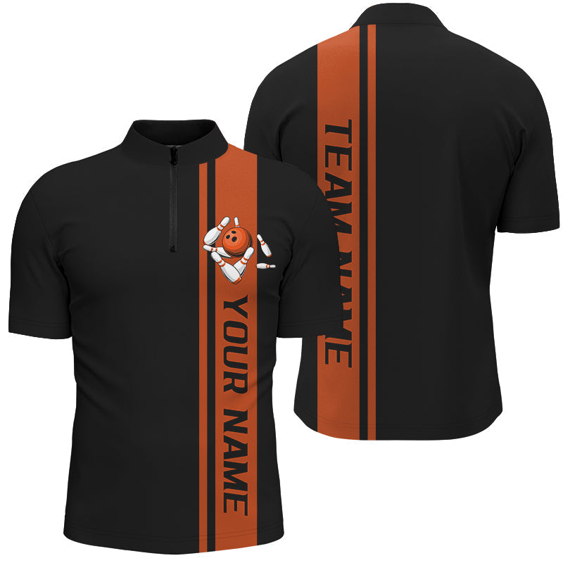 Black And Orange Custom Classic Bowling Shirts For Men, Bowling Uniform Bowling Jersey For Team IPHW7686