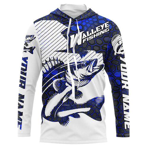 Custom Walleye Fishing Jerseys, Walleye Fishing Long Sleeve Fishing Tournament Shirts | Blue Camo IPHW5731