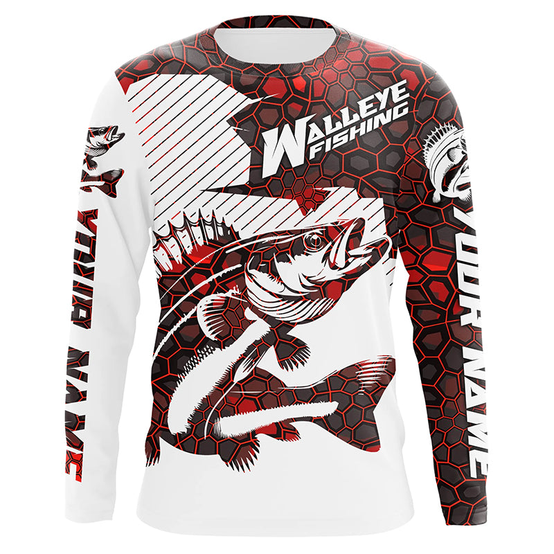 Custom Walleye Fishing Jerseys, Walleye Fishing Long Sleeve Fishing Tournament Shirts | Red Camo IPHW5732