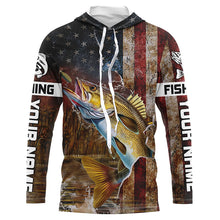 Load image into Gallery viewer, Personalized American Flag Walleye Fishing Shirts,Vintage Patriotic Walleye Fishing Apparel IPHW5734