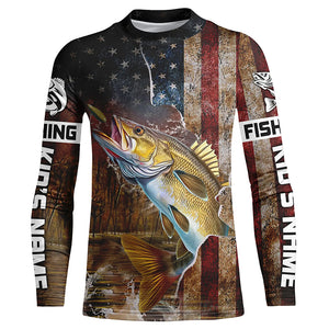 Personalized American Flag Walleye Fishing Shirts,Vintage Patriotic Walleye Fishing Apparel IPHW5734