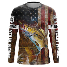 Load image into Gallery viewer, Personalized American Flag Walleye Fishing Shirts,Vintage Patriotic Walleye Fishing Apparel IPHW5734