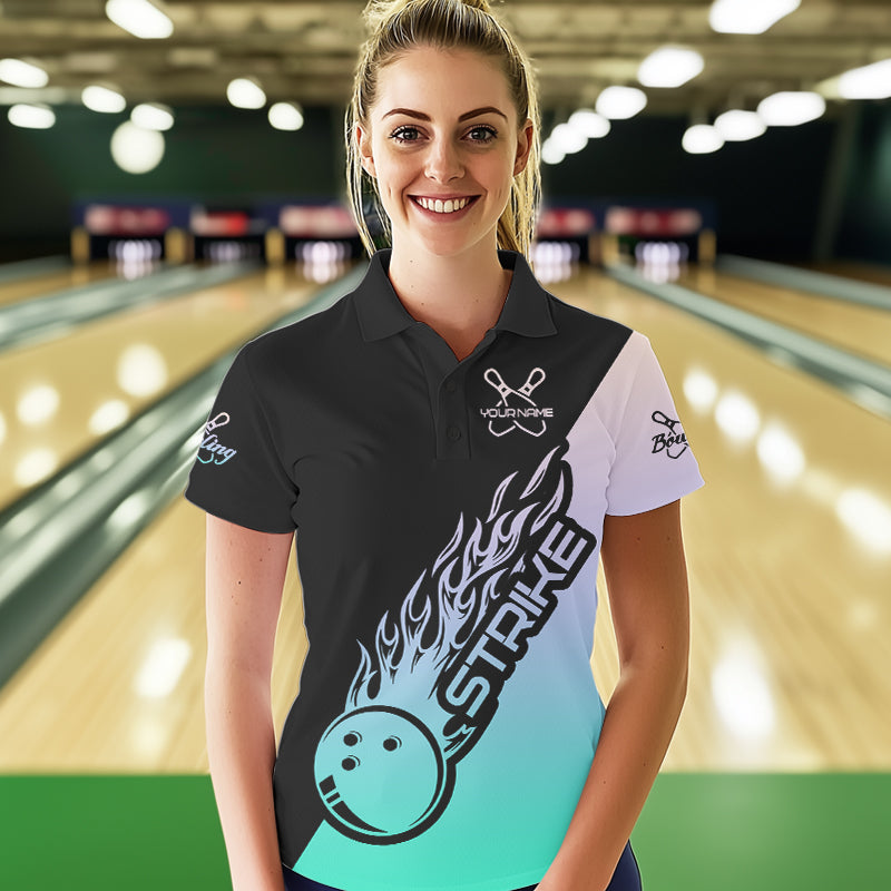Green And Purple Custom Strike Bowling Womens Polo Shirts, Bowling Team Shirt Bowler Outfit IPHW8824