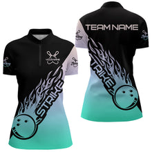 Load image into Gallery viewer, Green And Purple Custom Strike Bowling Women Quarter-Zip Shirts, Bowling Team Bowler Outfit IPHW8824