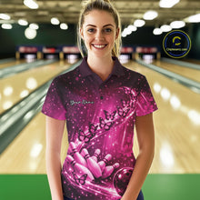 Load image into Gallery viewer, Custom Pink Butterfly Bowling Women Polo Team Shirt, Ladies Bowling League Shirt IPHW10901