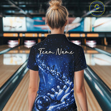 Load image into Gallery viewer, Custom Blue Butterfly Bowling Women Quarter-Zip Team Shirt, Ladies Bowling League Shirt IPHW10902