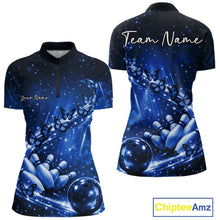 Load image into Gallery viewer, Custom Blue Butterfly Bowling Women Quarter-Zip Team Shirt, Ladies Bowling League Shirt IPHW10902