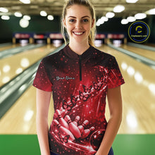 Load image into Gallery viewer, Custom Red Butterfly Bowling Women Quarter-Zip Team Shirt, Ladies Bowling League Shirt IPHW10903