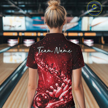 Load image into Gallery viewer, Custom Red Butterfly Bowling Women Quarter-Zip Team Shirt, Ladies Bowling League Shirt IPHW10903