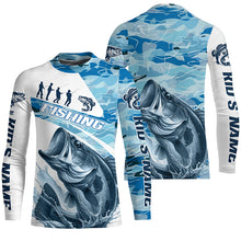 Load image into Gallery viewer, Bass Fishing Custom Long Sleeve Tournament Shirts, Blue Camo Bass Fishing Jerseys For Fisherman IPHW6318