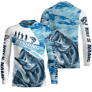 Bass Fishing Custom Long Sleeve Tournament Shirts, Blue Camo Bass Fishing Jerseys For Fisherman IPHW6318